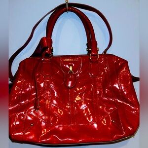 London Fog Red Satchel Bag with Glossy Finish